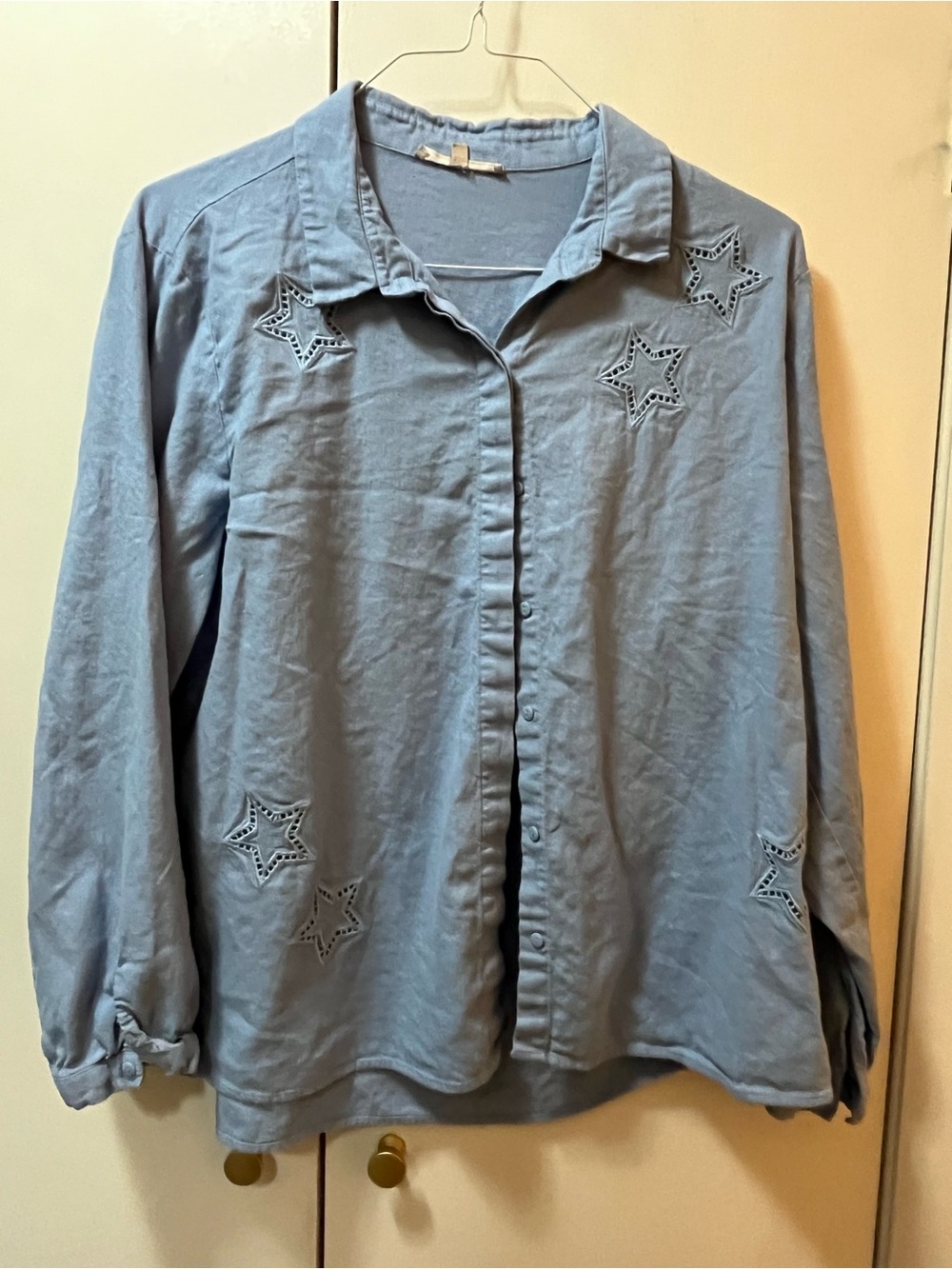 Light Blue Star Cutout Button-Down Shirt